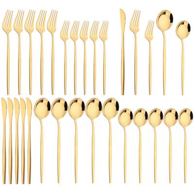 30Pcs Gold Dinnerware Cutlery Set Western Mirror Flatware Knife Dessert Fork Spoons Stainless Steel Silverware Party Kitchen Tableware Set