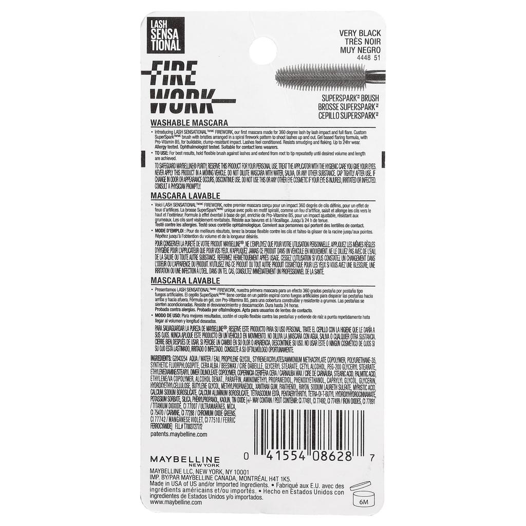 Maybelline, Lash Sensational, Firework Mascara, 801 Very Black, 10ml (0.33fl oz)