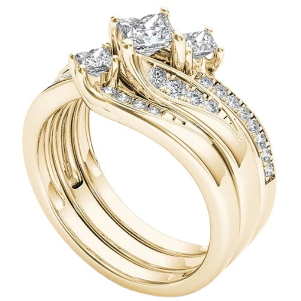 18 Karat Vergoldete Zirkonia Ringe für Damen 3-teiliges Set Verlobung Ehering Stapelbare Ringe