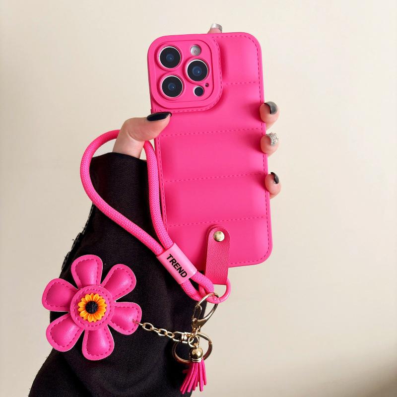 Applicable To Iphone16 Down Jacket Mobile Phone Case 17ProMax Sunflower Portable Silicone All-inclusive 15P Protective Case