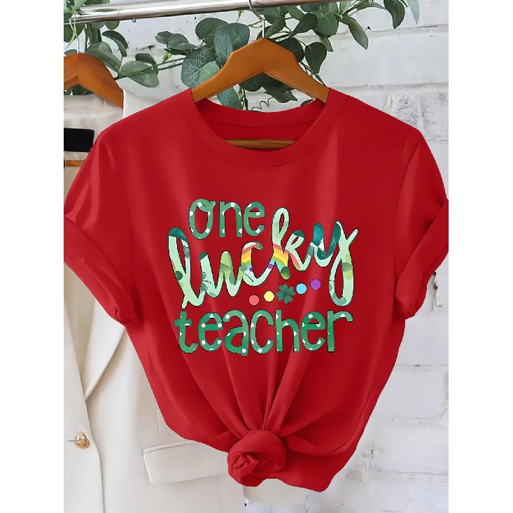 [One-way direction]Teacher's Edition One luy teacher Rainbow clover print fashion retro style short sleeve shirt Spring and summer Irish culture St.