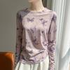 Women S Long Sleeve Round Neck Loose Fit Ink Painting T Shirt