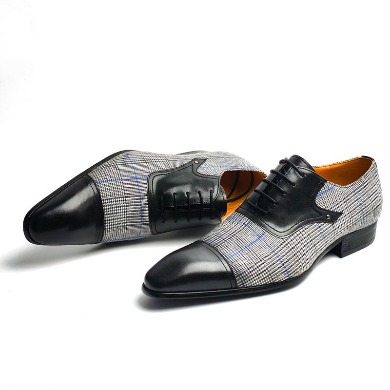 Fashion Men's Leather Shoes Denim+cow Leather Upper Material Lace Up Fashion Oxfords for Man Perfect For Business Wedding Office Wearing
