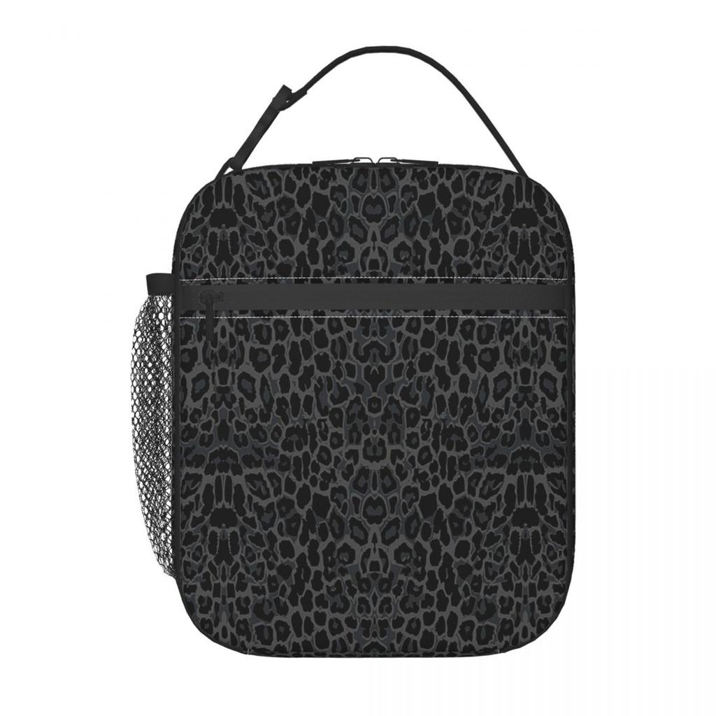 Schwarzer Leopard Tierhaut Isolierte Lunchtasche für Kinder Schul-Kühltasche Thermische Lebensmittelbox Tragetasche Auslaufsichere Lunchboxen Behälter
