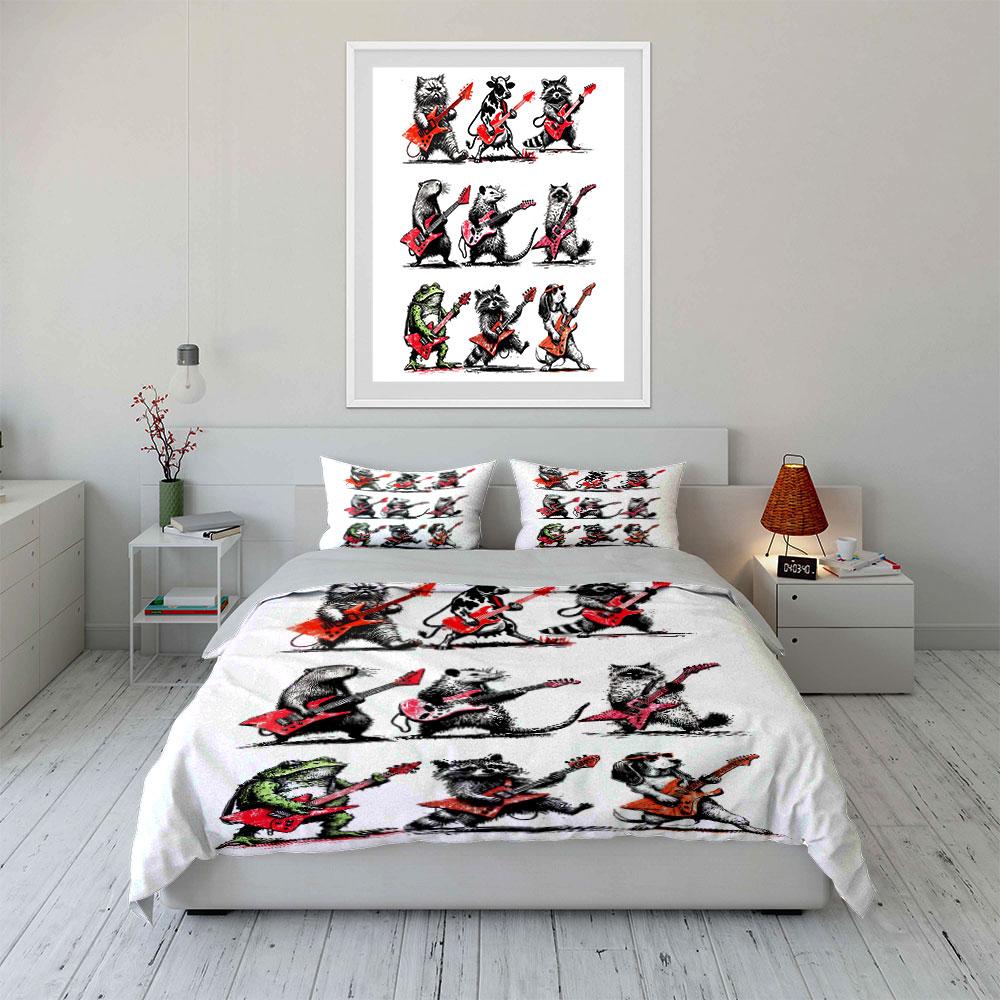 Creativity Animal Band Playing Red Guitars Duvet Cover Set With 3D Printing Design Soft Polyester Bedding Set All-Season Comfort