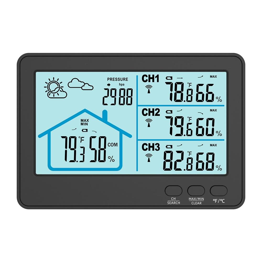Kabellose USB Wetterstation Barometer 3 Fernsensoren Smart Digital LCD Hygrometer Thermometer Hintergrundbeleuchtung Trend Wettervorhersage