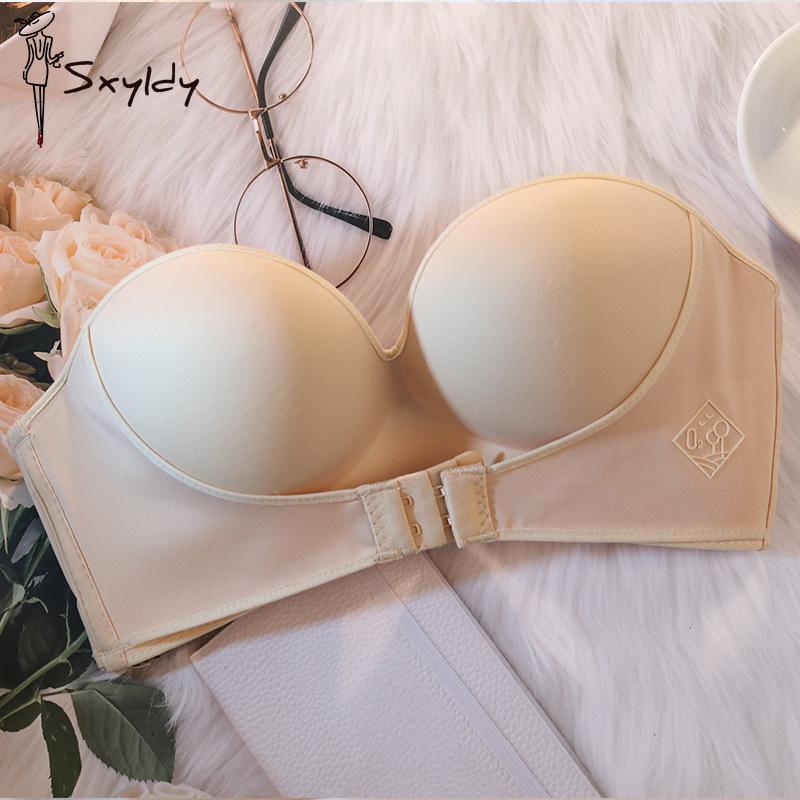 Strapless Bra for Women Front Buckle Push-Up Underwear Seamless No Wire Non-Slip Bra