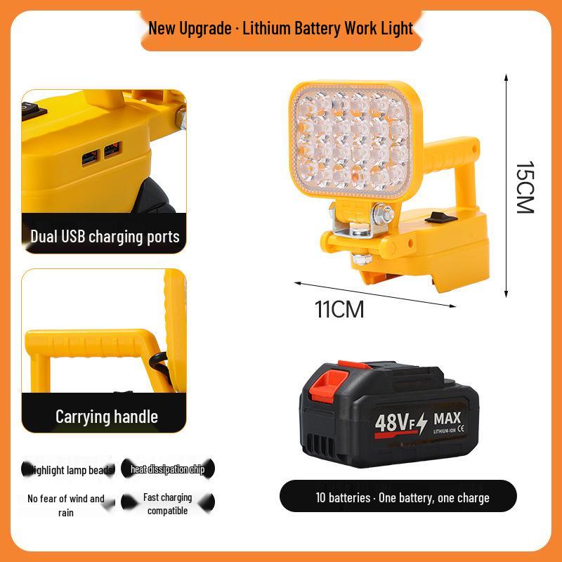 Portable Emergency Lithium Battery Floodlight for Camping, Construction, and Car Repairs