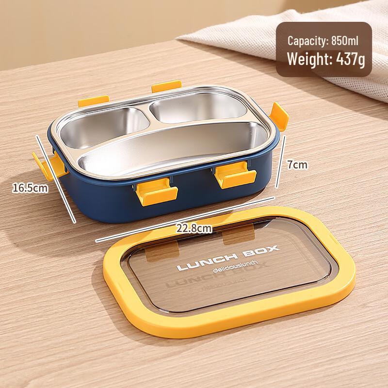 Portable 3-Compartment Stainless Steel Bento Lunch Box
