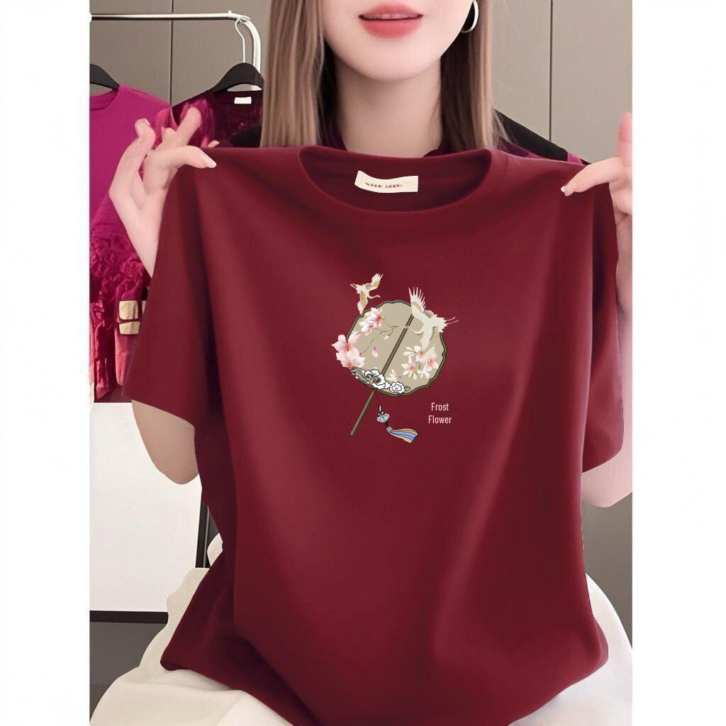 Women's Summer Short-sleeve Printed T-shirt - Loose, Slimming, Casual Wear