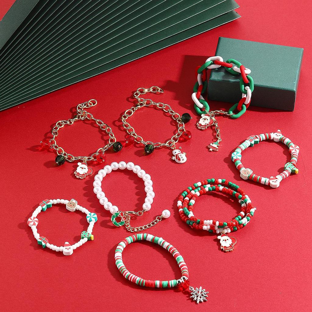 European and American Snowflake Crystal Beaded Christmas Bracelet Set for Women