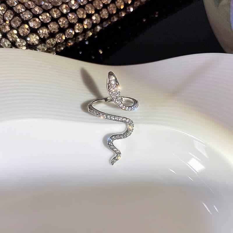 1PC Fashion Snake Silver Plated Imitation Zircon Women's Ring, Cool Style Ring, Personalized Open Ring Jewelry