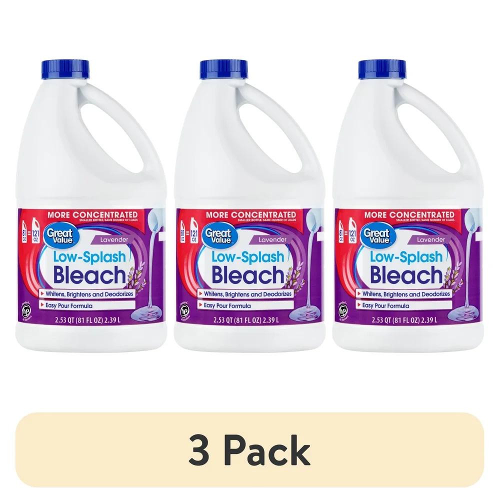 Low Splash Lavender Bleach Multi-Surface Cleaner Deodorizer Laundry Stain Remover HE Washer Safe Easy Pour 81oz 3 Pack