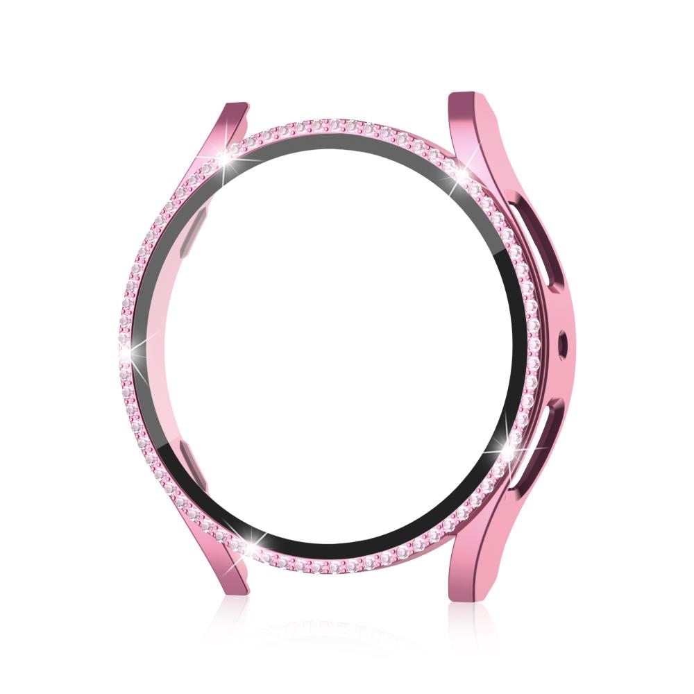 

for Samsung Watch 4 5 6 7 40mm 44mmShiny Rhinestone PC Frame an+Screen Protector Women Stylish Elegant Full Cover Case watch7 44mm рожевий