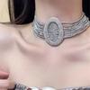 Tooxika Fashionable Oval Belt Buckle Multi-Row Claw Chain Sparkling Diamonds Necklace Celebrity Style Necklace Collar Chain