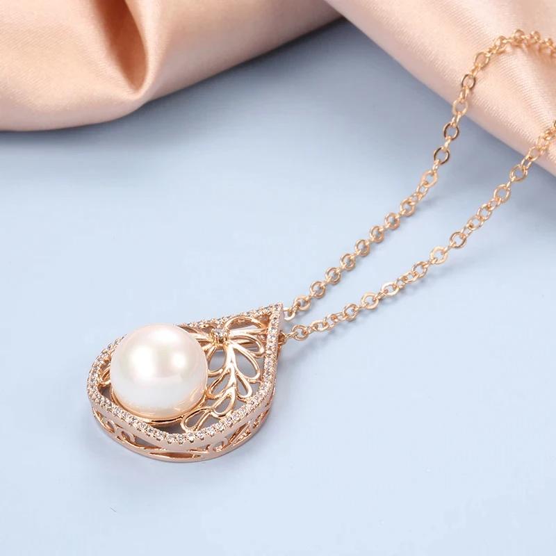 Hollow Drop Geometric Large Pearl Pendant Full Zircon Necklace for Women Luxury Wedding Jewelry