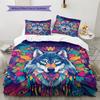 Colorful wolf  Pattern Bedding Quilt Set Quilt Cover Pillowcase Home Decoration  Gift (1 * duvet cover + 2 * pillowcase, without core)