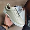 Mens Genuine Leather Slip-On Casual Sneakers With Elastic Band Comfortable Breathable Low-Top Flat Shoes