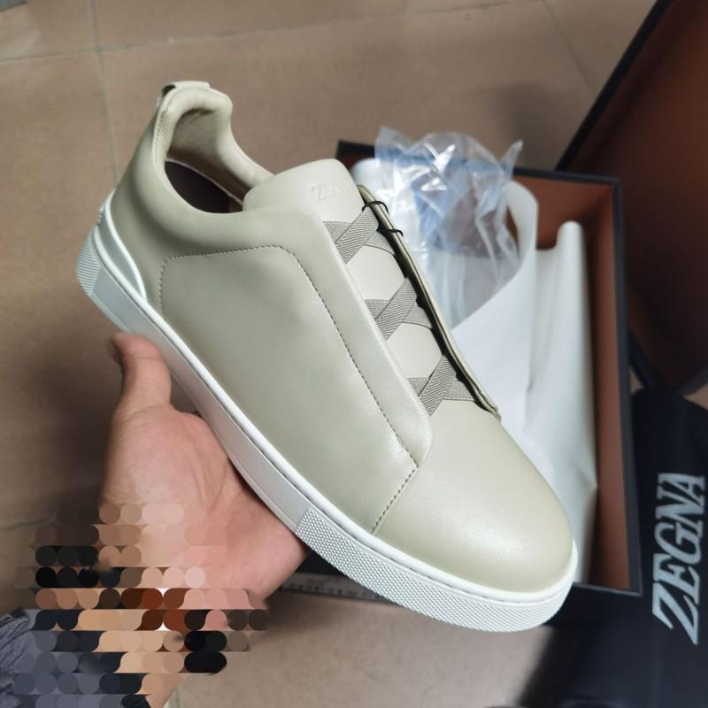 Mens Genuine Leather Slip-On Casual Sneakers With Elastic Band Comfortable Breathable Low-Top Flat Shoes