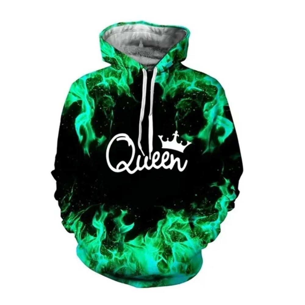Sudadera con capucha para hombre y mujer, con estampado 3D, a la moda, con diseño de rey y reina, para él y para ella, informal, de gran tamaño