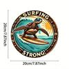 8 Inch Retro Metal Tin Sign Surfing Sea Turtle Vintage Round Wall Art Decor Living Room Beach House