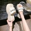 In the summer of 2025, the new thick-soled one-word cool slippers wear rhinestone slippers with skirts and beach shoes for women