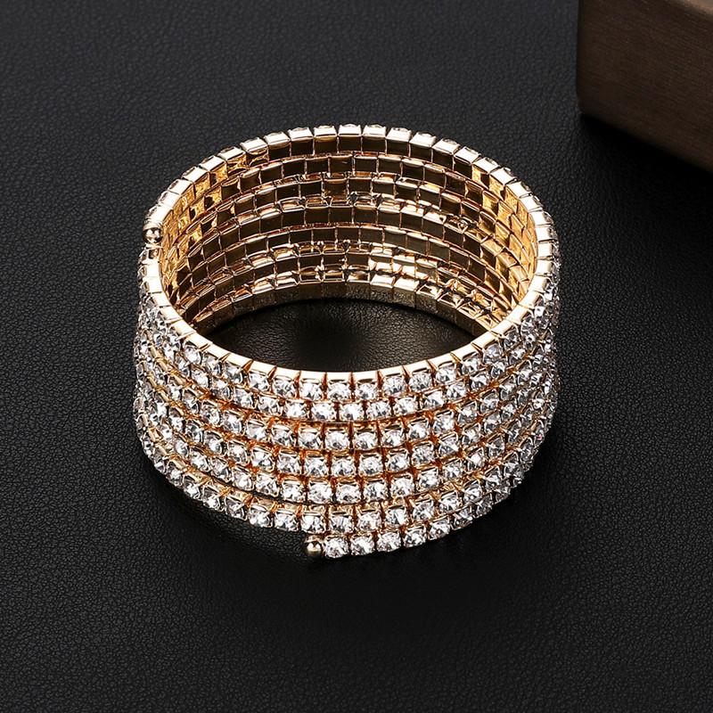 Full Diamond Elastic Bracelet Multi-row Diamond Bracelet Gold Silver Claw Chain Multi-layer Elastic Rhinestone Bracelet