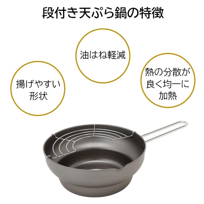 Maruyama Giken Agetensai Iron Tiered Tempura with Induction and Gas Stove Made In One-Handed Pan, 20cm, 2.1L Capacity, Strainer, AG-02, Compatible,