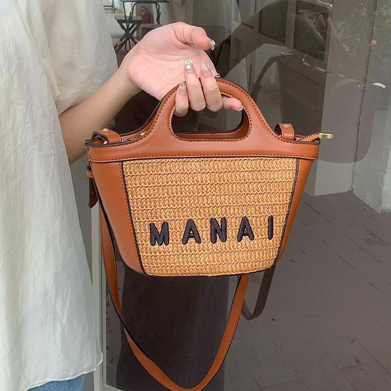 

Маленькие соломенные сумки через плечо для женщин, летние сумки-корзинки с буквенным принтом и верхней ручкой, повседневные сумки через плечо для путешествий на море и пляже