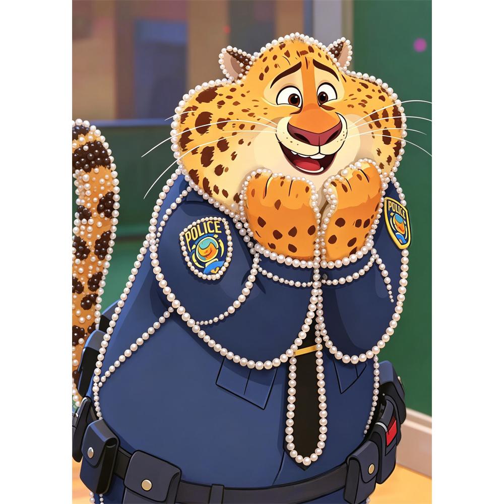 Disney Pearl Art DIY Zootopia Officer Clawhauser Pearl Art Painting Gemstone Mosaic Home Wall Decor Crafts 30x40