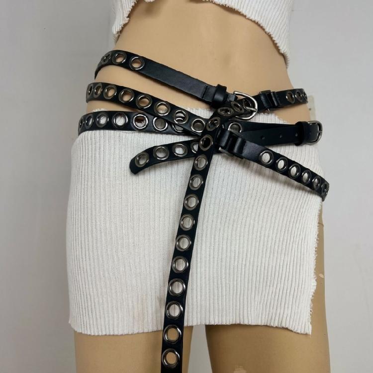 368cm Extended Thin Belt Stylish Multiloop Design Waist Girdle Soft PU Leather Waist Strap For Various Outfits