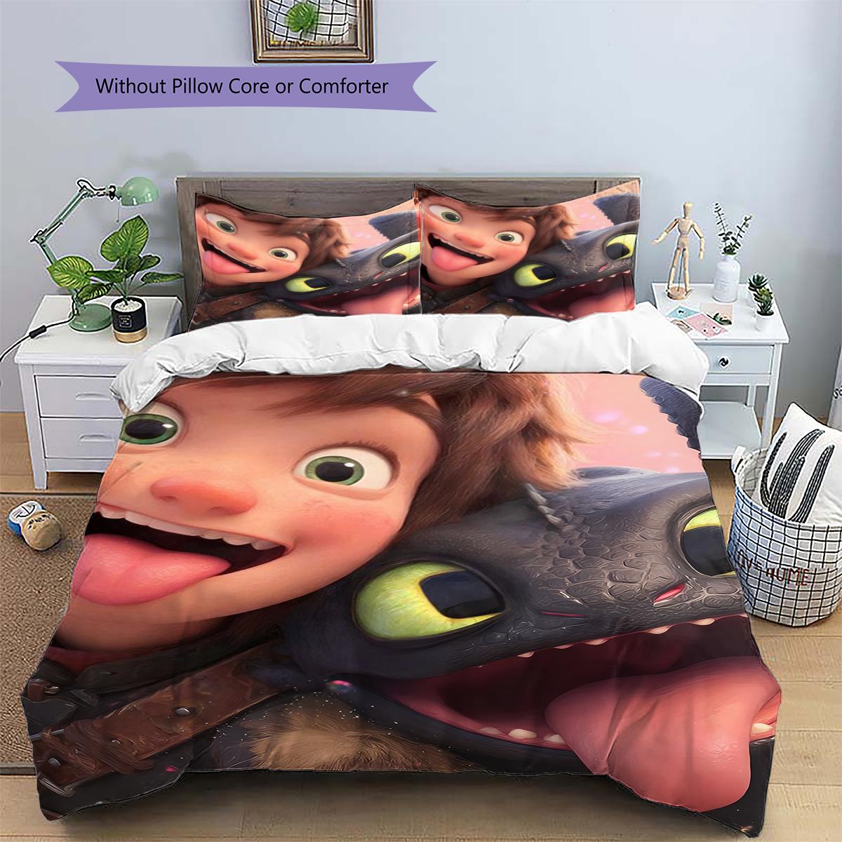 

How to Train Your Dragon Hiccup & Toothless Duvet Cover & Pillowcases, HTTYD Fan Bedding, Ideal Gift.chl 135x200cm