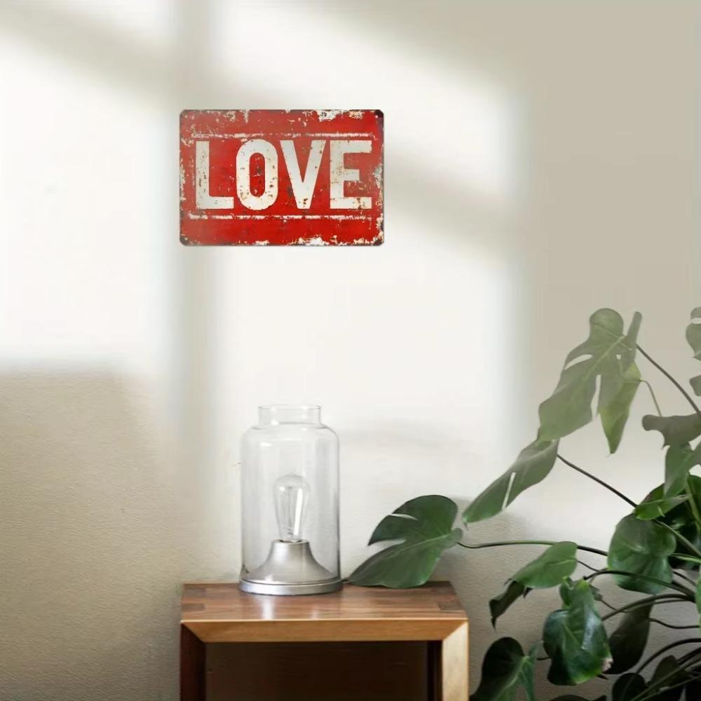 1PC Vintage-Style 'LOVE' Metal Tin Sign, 8x12 Inch - Distressed Red Heart, Rustic Wall Decor For Home & Living Room