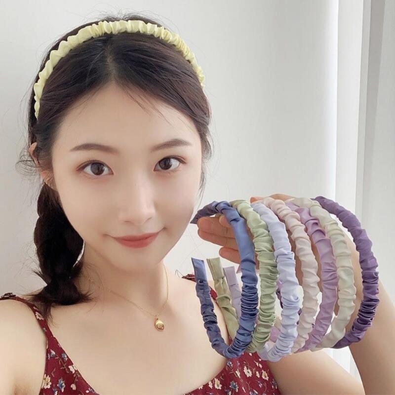 Shirring headband, kitsch pastel, thin tripe hairband light pink