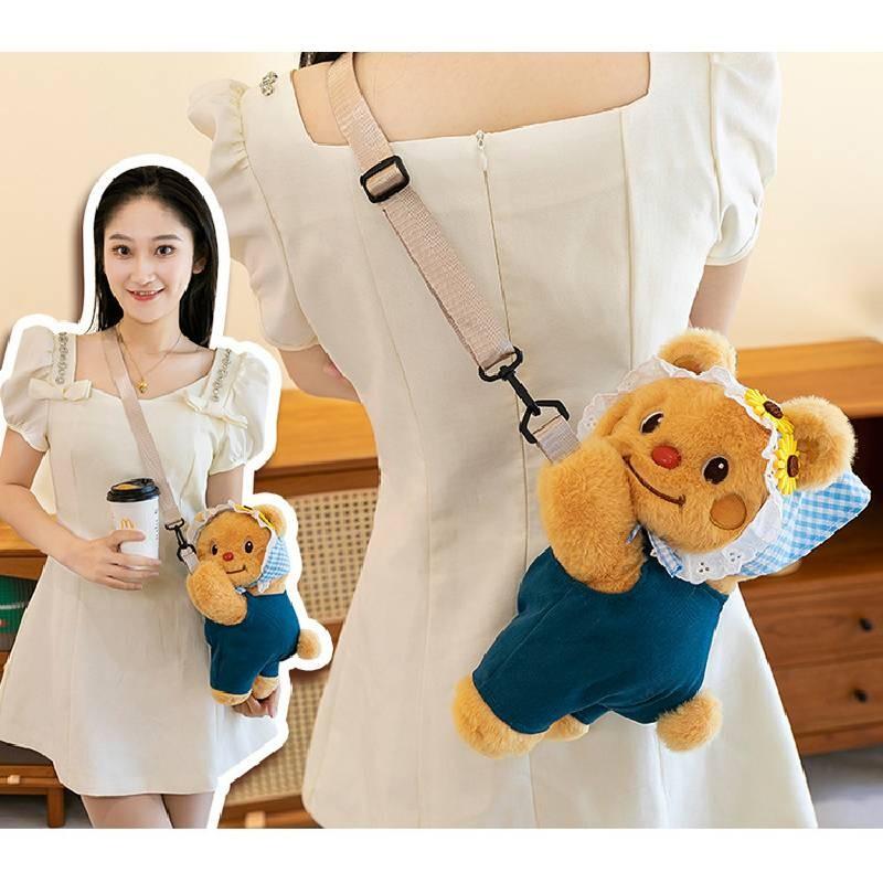 Bear Butter Denim Overalls Plush Backpack Cute Teddy Bear Going Out Shoulder Bag
