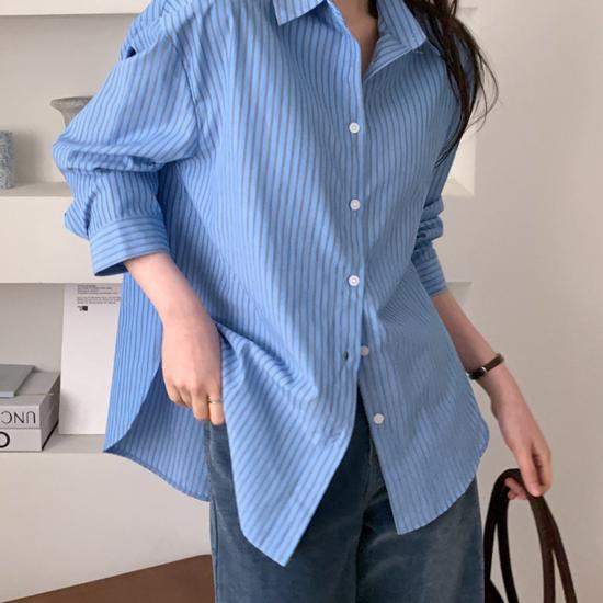 Melbourne Loose Fit Cotton Striped Shirt ONE SIZE синий