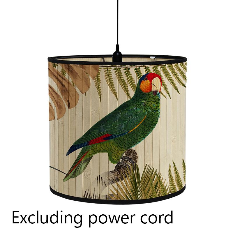 Kwiatowy Ptak Nadruk Klosz Lampy Składany Retro Bambusowy Klosz Lampy Ręcznie Robione Zielone Rośliny Klosze Lampy
