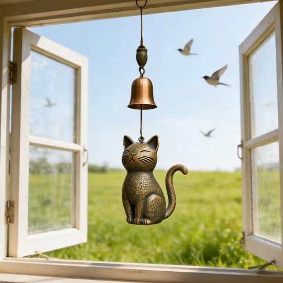 Retro Katze Windspiel Handgefertigt Niedliches Kätzchen Windspiel Vintage Hängendes Windspiel für Garten Terrasse Veranda Innendekor Geschenkidee für Katzenliebhaber