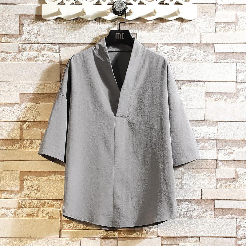 

Chinese Style Summer Men s Seven Quarter Sleeved T Shirt Men s Plus Size Zen Clothing Thin Half Sleeved M