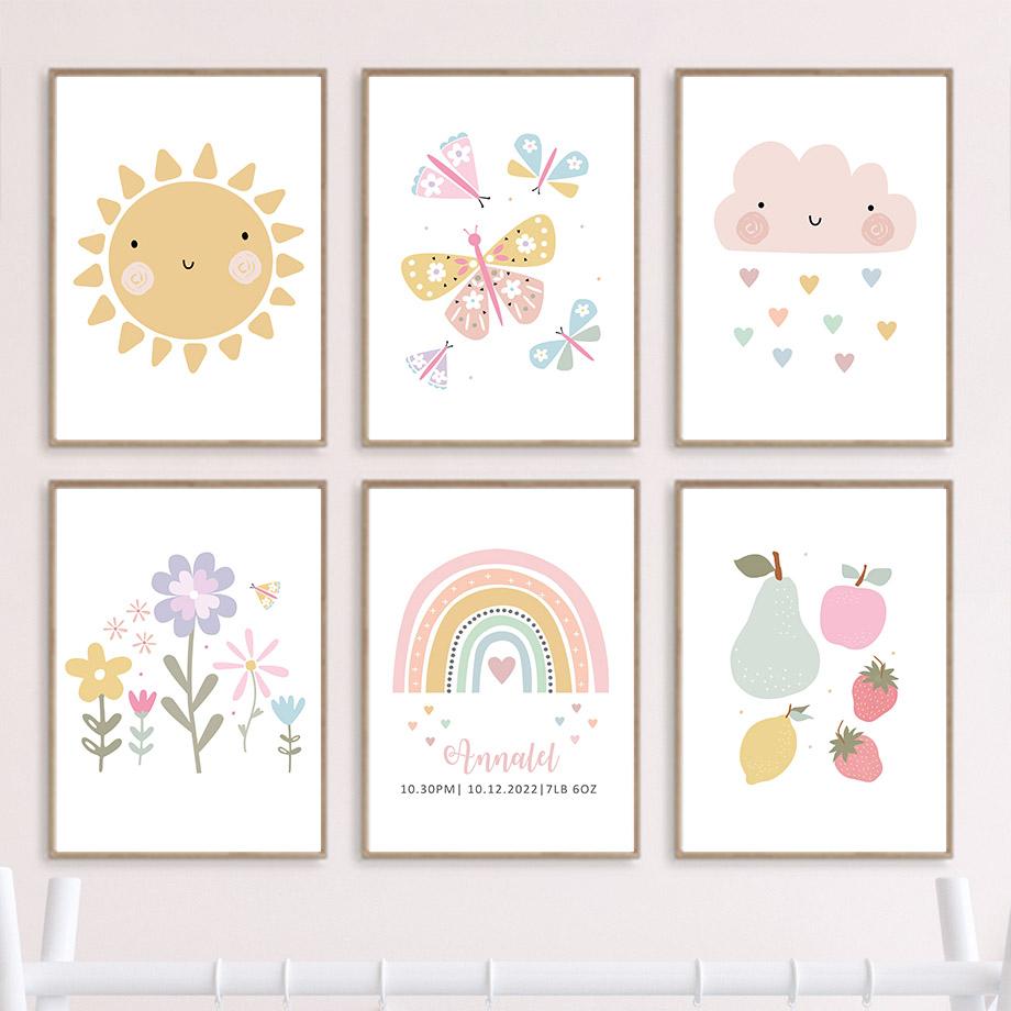 Sun Rainbow Butterfly Flowers Fruit Wall Art Canvas Painting Nordic Poster And Prints Bedroom Wall Pictures Girl Kids Room Decor