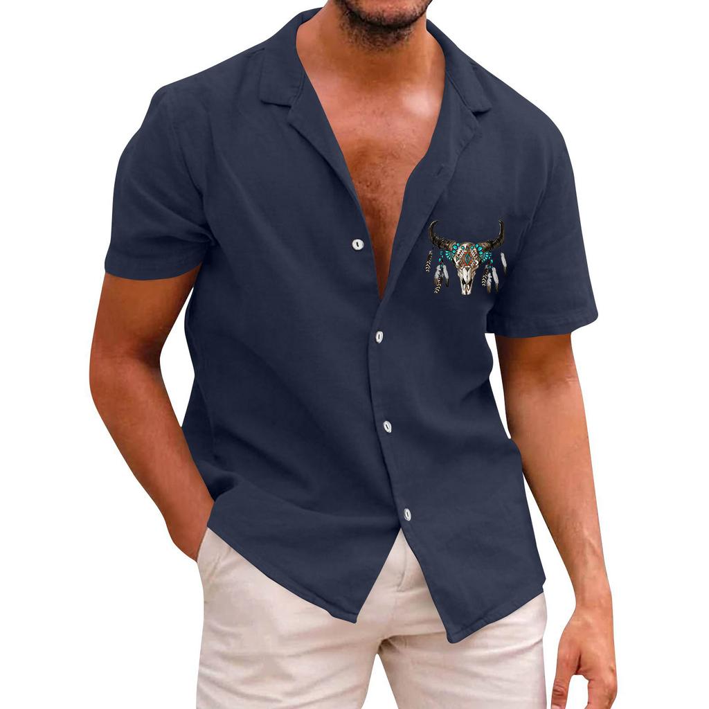 Bohemian Men's Casual Printed Short Sleeved Single Breasted Lapel Shirt