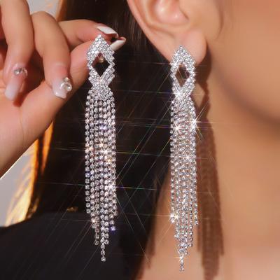 Luxury Shiny Rhinestone Long Fringed Earrings