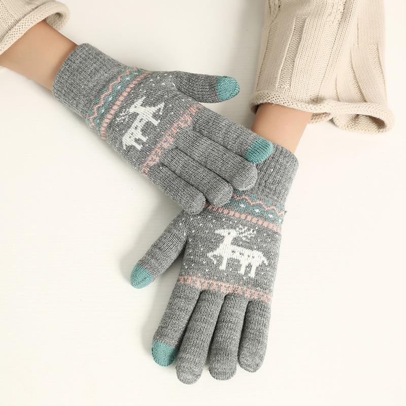 Winter fleece thickened student warm wool gloves women's winter cute fashion deer gloves