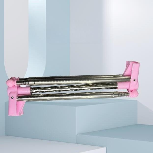 Универсальная портативная вешалка для одежды регулируемая от 13 до 28 дюймов складная металлическая вешалка подходящая для дома прачечной кемпинга и путешествий розовый 2490₽