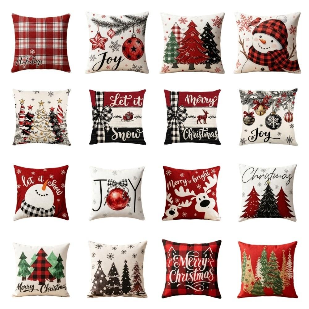 Elk Deer Christmas Pillow Cover Linen Xmas Tree Pillowslip Snowman Pillow Cover Living Room Sofa