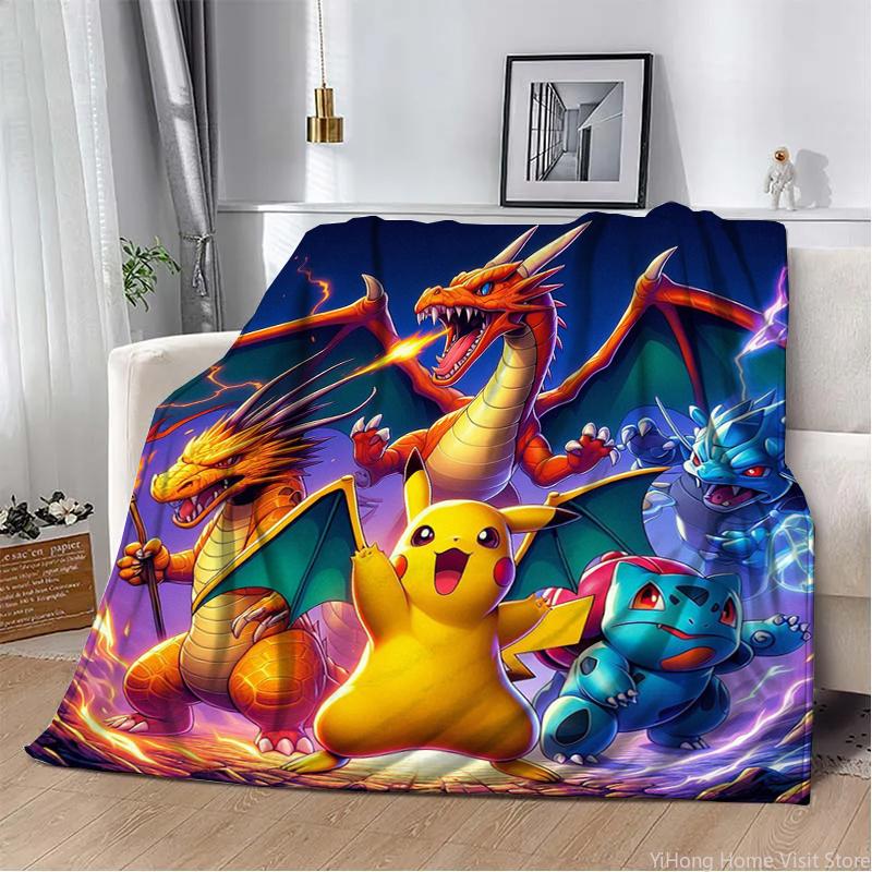 3D Printing Pokemon Anime Cute Cartoon Blanket Fluffy Children and Adults Sofa Plush Bedspread Throw Lunch Blanket for Sofa Bed