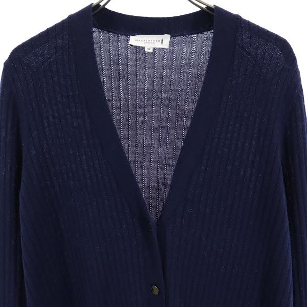 Mackintosh Wolle Langarm V-Ausschnitt langer Strickcardigan 38 Marineblau Damen Gebraucht