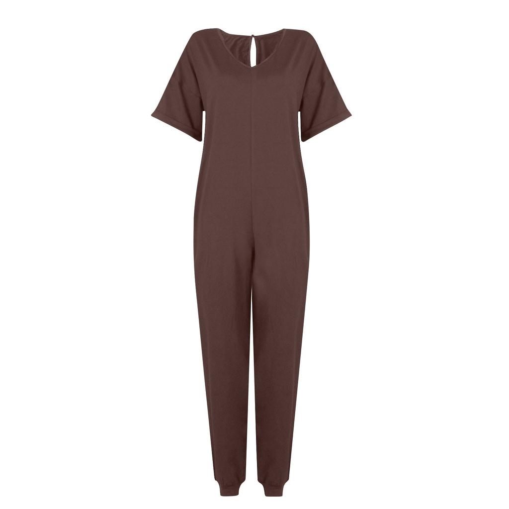 Women's Jumpsuit V-neck Half Sleeve Loose Casual Leggings