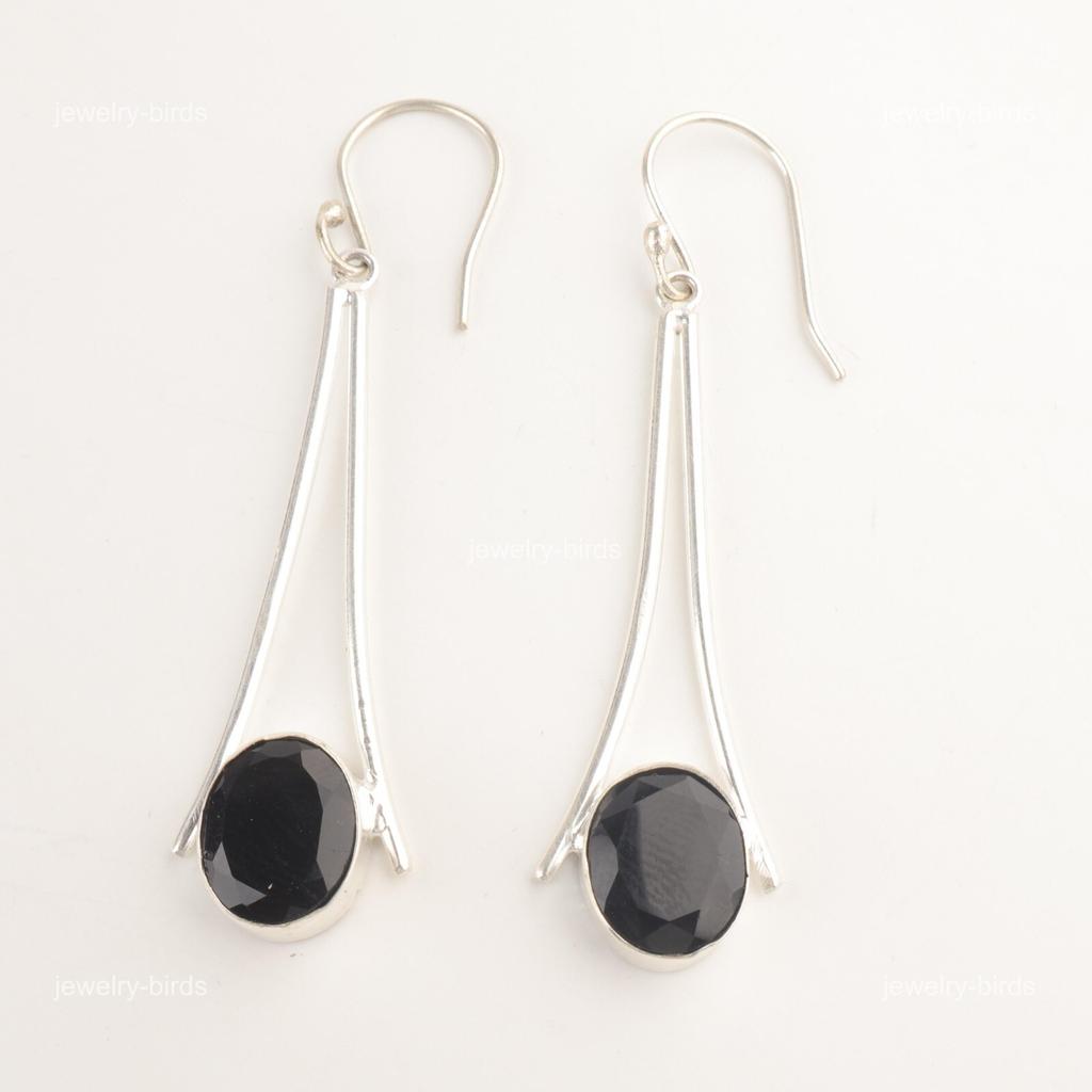 Orecchini Pendenti Etnici in Argento Sterling con Pietra di Onice Nera Gioielli Compleanno EE-136-20