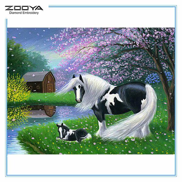 

ZOOYA DIY 5D Полный Круглый Алмазная Картина Животных Две Лошади Вышивка Крестом Ремесло Стежок Домашний Декор